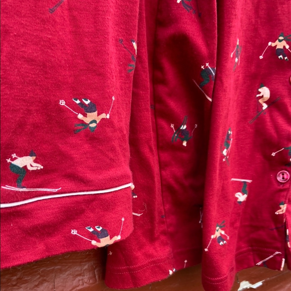 Calida Winter Dreams Cotton 2-Piece Pajama Set Red Skier Print Women's Size XS - Picture 7 of 10